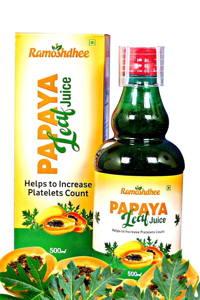Ramoshdhee Papaya Leaf Juice - Support for Blood Platelets Count, With Goodness of Vitamin C, Anti-inflammatory & Antioxidant Properties 500Ml