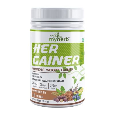 MYHERB Womens Weight Gainer,Her Gainer With 16 Herbs & Aguaje Fruit,3 High Qaulity Protien,For Weight & Mass Gainer And Muscle Growth For Women (500 g (Pack of 1), Chocolate)