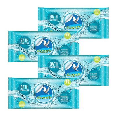 Glider Body Cleansing Wet Bed Bath Wipes for Adults | 4 Packs | 40 Wipes Large, Rinse Free Body Cleansing Wipes | Aloe Vera & Vitamins | Cleanse & Protect