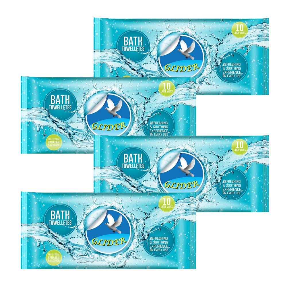 Glider Body Cleansing Wet Bed Bath Wipes for Adults | 4 Packs | 40 Wipes Large, Rinse Free Body Cleansing Wipes | Aloe Vera & Vitamins | Cleanse & Protect
