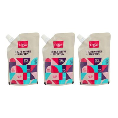 Cothas Premium Filter Decoction, Speciality Blend of 70% Coffee 30% Chicory, Roasted Beans with Fresh Aroma & Strong Taste, Ideal Choice for Connoisseurs, Pack of 3 (200ml Each)