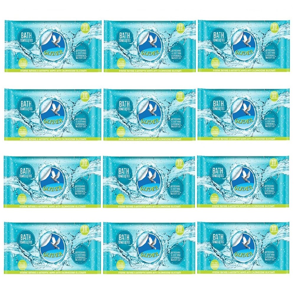 Glider Body Cleansing Wet Bed Bath Wipes for Adults | 12 Packs | 120 Wipes | Extra-Large, No-Rinse Cleansing Wipes | Infused with Aloe Vera & Vitamins | Refreshing & Hygienic Care
