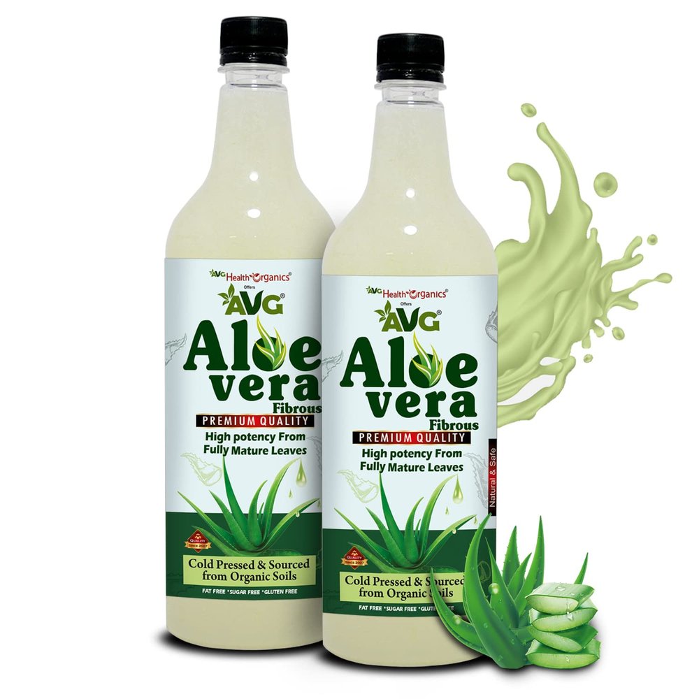AVG Health Organics Aloevera Fibrous, Natural Aloe vera Juice with Pulp, Improves Digestion, For Healthy Hair and Skin, 1000 ml | Super Saver Pack of 2