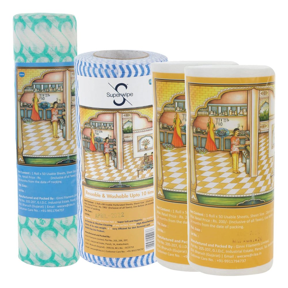 Superwipe Kitchen Swipe Rolls | Kitchen Tissue Reusable, Washable and Absorbent Kitchen Wipes, Multipurpose Kitchen Towel | Perfect for Cleaning and Wiping, Table Cloth | 80 Pulls per Roll (Pack of 4)