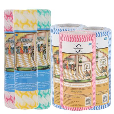 Superwipe Kitchen Swipe Rolls  Combo of 6 | 3 Premium Printed Rolls (30x25 cm, 50 Pulls Each) & 3 Wave Print Rolls (23x21 cm, 80 Pulls Each) | Reusable & Washable, Absorbent Multipurpose Kitchen Wipe