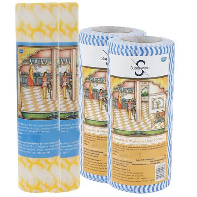 Superwipe Kitchen Swipe Rolls  Combo of 4 | 2 Premium Printed Rolls (30x25 cm, 50 Pulls Each) & 2 Wave Print Rolls (23x21 cm, 80 Pulls Each) | Reusable & Washable, Absorbent Multipurpose Kitchen Wipe