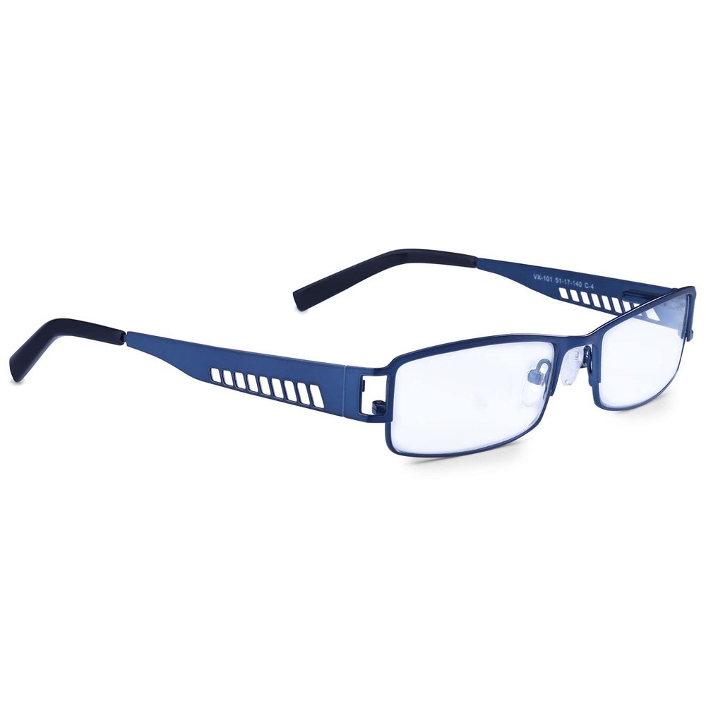TIZIANO Full Rim Metal Reading Glasses with Spring Hinge (Model: Ditto VX-101 Blue +3.00 with Rectangular Eyeshape)