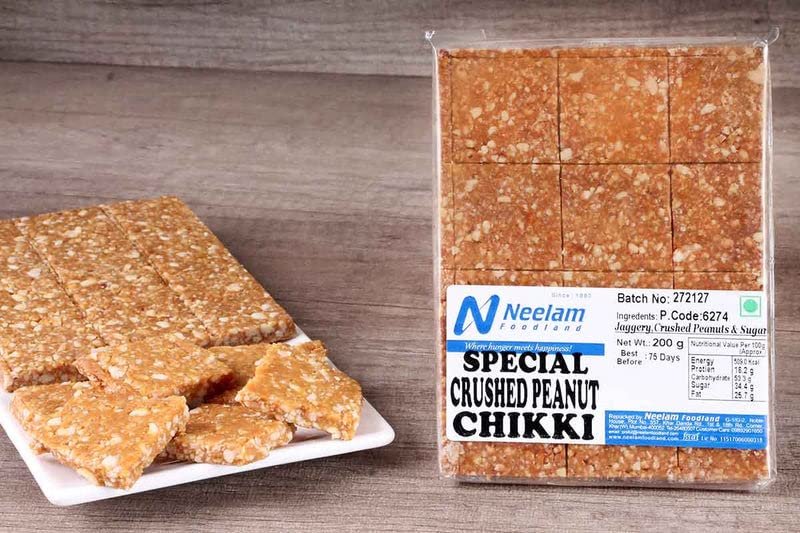Neelam Foodland Special Crushed Peanut Chikki Square, Peanut Bites, Perfect Snack for Home, Travel, Picnic, 400 G