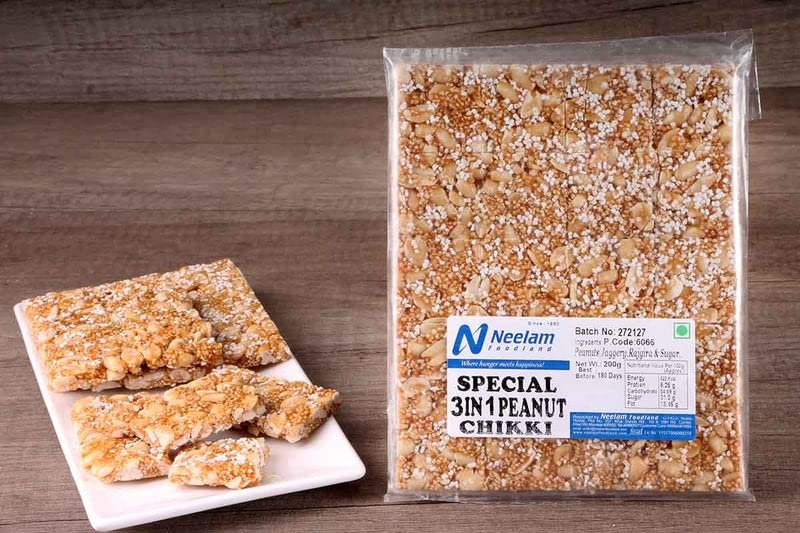Neelam Foodland Special 3 in 1 Peanut, Jaggery and Rajgira(Amaranth) Chikki, Perfect Snack Bar to Munch at Home, Travel, Picnic, 400 G
