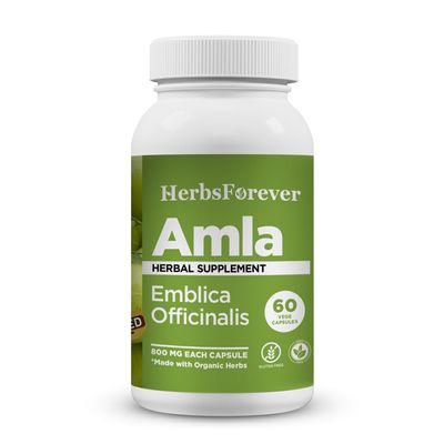 HerbsForever Amla Capsules (AYUSH Certified) High Strength 800mg Amla Extract For Immunity, Digestion, Hair & Skin Health - 100% Herbal & Traditional Ayurvedic Formulation - 60 Capsules