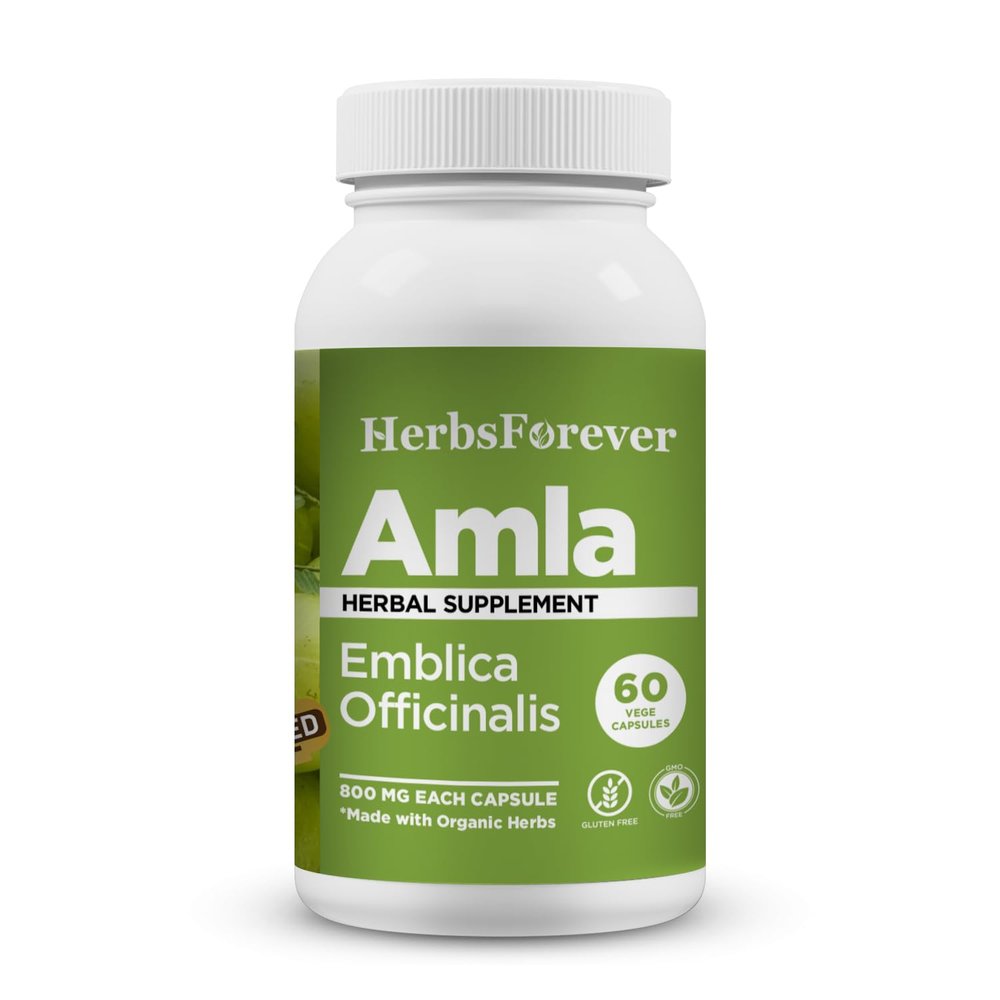 HerbsForever Amla Capsules (AYUSH Certified) High Strength 800mg Amla Extract For Immunity, Digestion, Hair & Skin Health - 100% Herbal & Traditional Ayurvedic Formulation - 60 Capsules