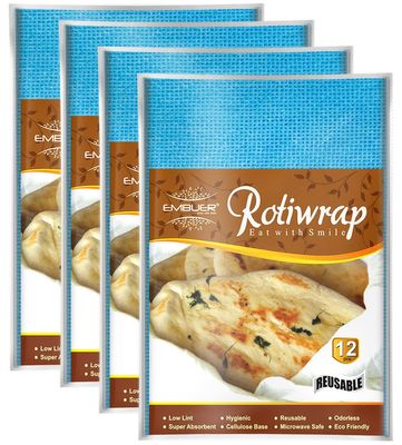 Embuer Reusable Roti Wrap - 48 Pcs - (Blue) | Eco-Friendly Roti Wrap Keep Food Fresh, Odourless, Hygienic and Multipurpose Roti Wrap, Tiffin Wrap, Food Wrap