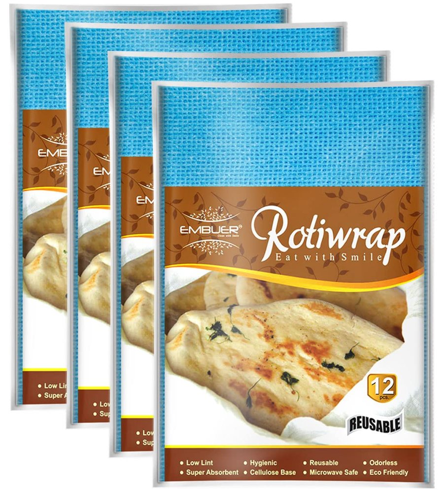 Embuer Reusable Roti Wrap - 48 Pcs - (Blue) | Eco-Friendly Roti Wrap Keep Food Fresh, Odourless, Hygienic and Multipurpose Roti Wrap, Tiffin Wrap, Food Wrap