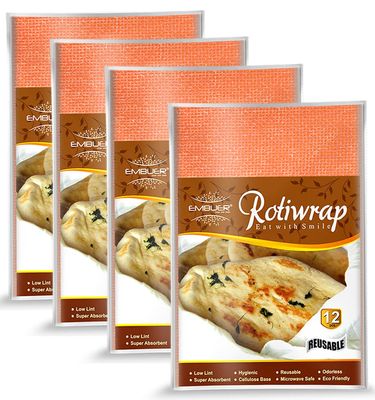 Embuer Reusable Roti Wrap - 48 Pcs - (Orange) | Eco-Friendly Roti Wrap Keep Food Fresh, Odourless, Hygienic and Multipurpose Roti Wrap, Tiffin Wrap, Food Wrap