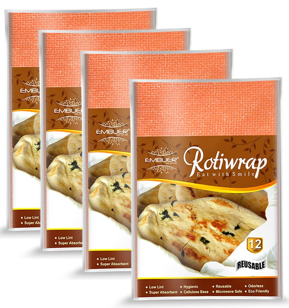 Embuer Reusable Roti Wrap - 48 Pcs - (Orange) | Eco-Friendly Roti Wrap Keep Food Fresh, Odourless, Hygienic and Multipurpose Roti Wrap, Tiffin Wrap, Food Wrap