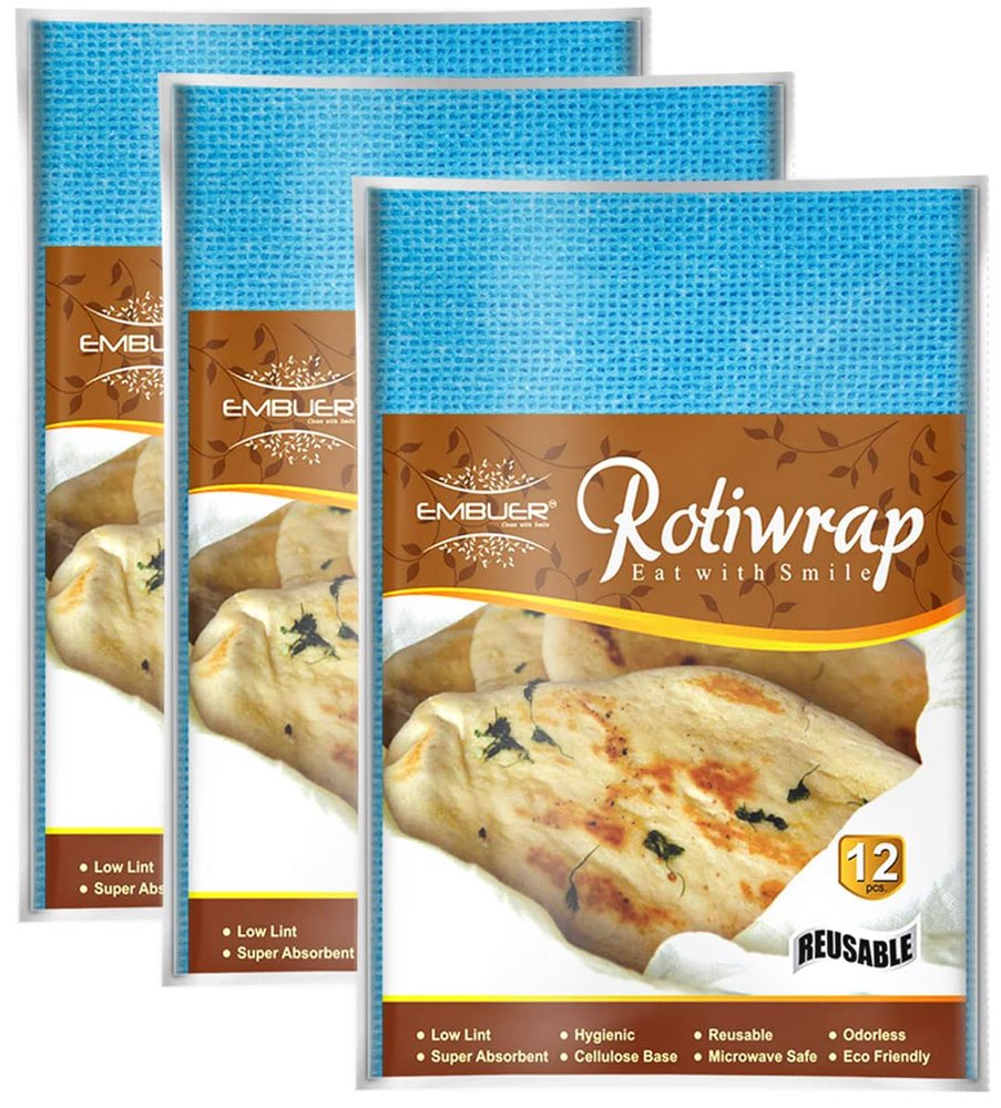 Embuer Reusable Roti Wrap - 36 Pcs - (Blue) | Eco-Friendly Roti Wrap Keep Food Fresh, Odourless, Hygienic and Multipurpose Roti Wrap, Tiffin Wrap, Food Wrap