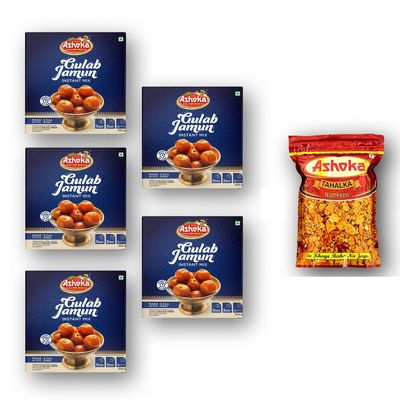 Ashoka Instant Gulab Jamun Mix Makes 40 Soft & Spongy Jamuns per 200g Pack | Easy Homemade Indian Dessert | 100% Vegetarian | Pack of 5