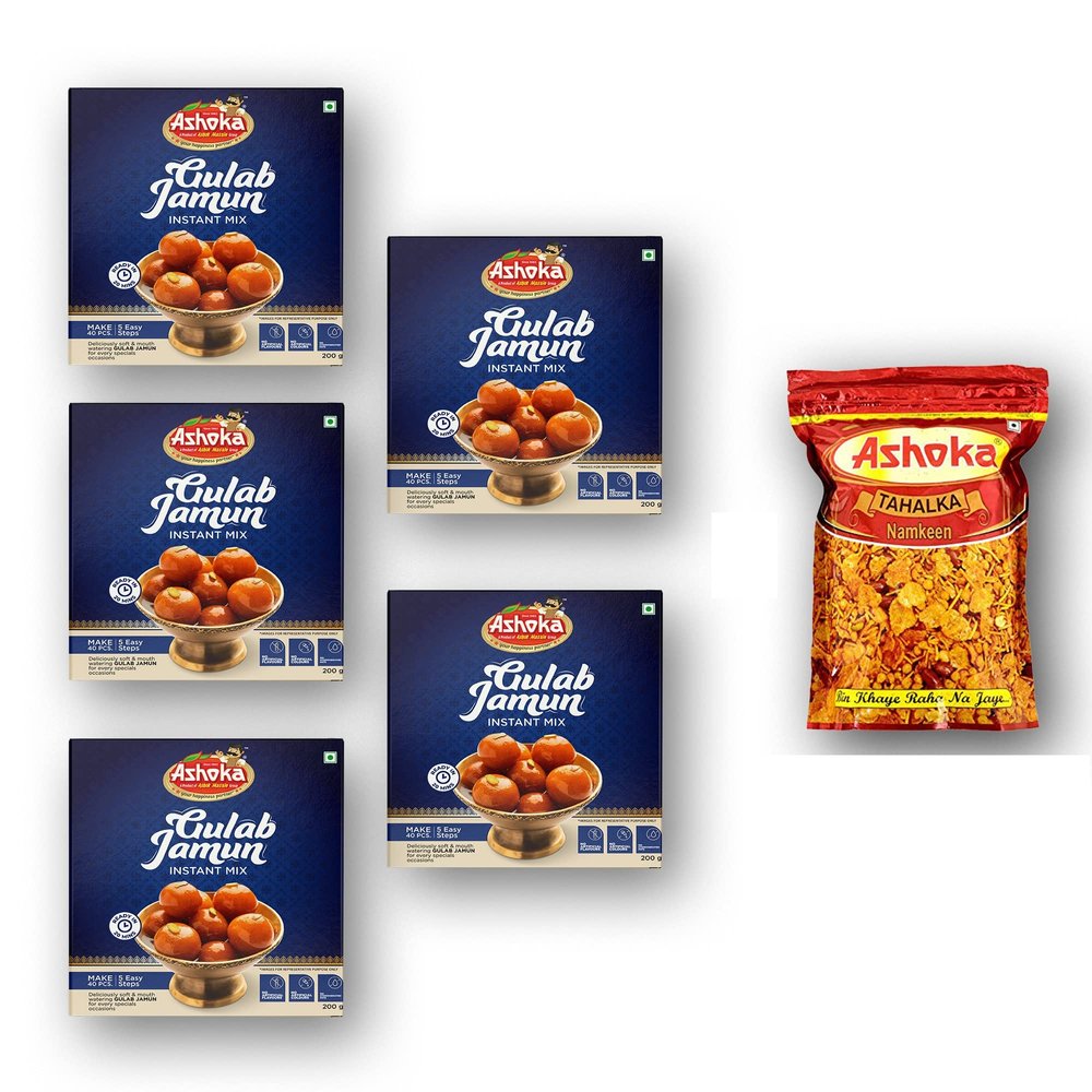 Ashoka Instant Gulab Jamun Mix  Makes 40 Soft & Spongy Jamuns per 200g Pack | Easy Homemade Indian Dessert | 100% Vegetarian | Pack of 5