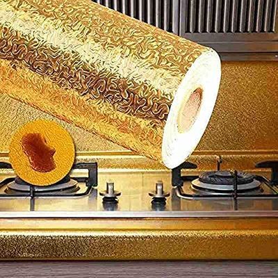 DIOXIT Golden Aluminium foil Stickers, Oil Proof Kitchen Stove Stickers, Waterproof & Heat Resistant Contact Paper for Kitchen and Multiple uses in Home (Golden Foil 60 X 200 CM 1 Unit)