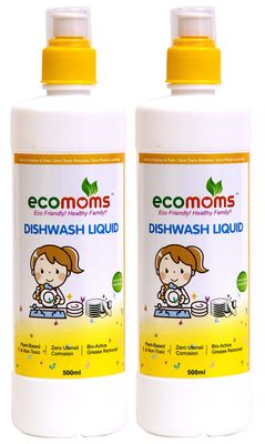 Ecomoms Dishwash,Eco Friendly | Biodegradable | Kids Skin Pet Friendly | Dishwashing Gel Liquid - 500ml
