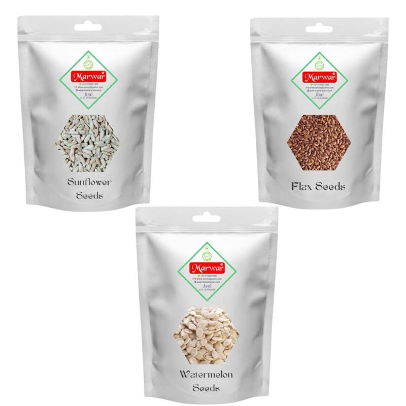 Marwar Combo Pack of | Sunflower Seeds + Flax Seeds + Watermelon Seeds | 250 Gms Each | Pack of 3
