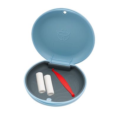 Dentosmile Slim Aligner Case with Silicone layer / Dental Orthodontic Retainer Box - Combo Pack Including (1 Case, 1 Y-Type Chewies and 1 Retriever with Cotton Bag Carry Case) (Sky Blue Case Combo Pack)
