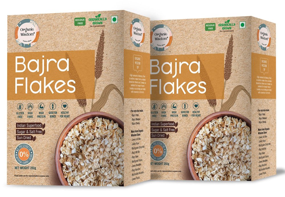 ORGANIC WISDOM-Back to Roots Bajra (Pearl Millet) Flakes | Gluten Free Breakfast | High Protein & Fiber |100% Natural | Combo Pack (250 gm each) | Pack of 2