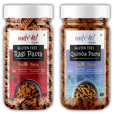 Amwel Organic Gluten Free Ragi Pasta + Quinoa Pasta | Fusilli Pasta | 220g x 2 pc | No Maida No Sooji | Power of Ragi & Quinoa
