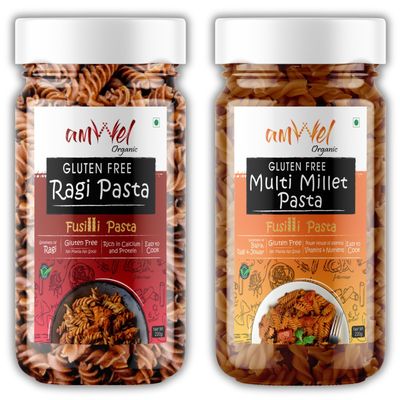 Amwel Organic Gluten Free Ragi Pasta + Multi Millet Pasta | Fusilli Pasta | 220g x 2 pc | No Maida No Sooji | Power of Millets