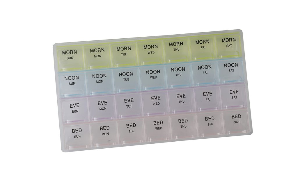 Ezyfit Weekly 7 Days Pill Organizer Case 28 Compartments, 4 Times/Day Slot, Weekly Doses Container Boxes, Medicine Holder (Pack of 1)