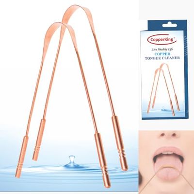CopperKing Tongue Cleaner (Set of 2) Cleaner for Men and Women | For Fresh Breath & Bacteria Removal | Improved Taste Sense & Oral Hygiene | Easy to Use | 99% + Pure Indian Copper Tongue Scraper