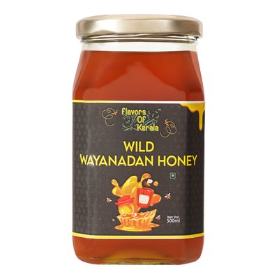 FLAVORS OF KERALA (FOK) | Wild Wayanadan Honey | Pure Wild Forest Honey in Glass Jar | No Added Sugar or Adulteration | Immunity & Energy Boosting Forest Honey (500 GM)