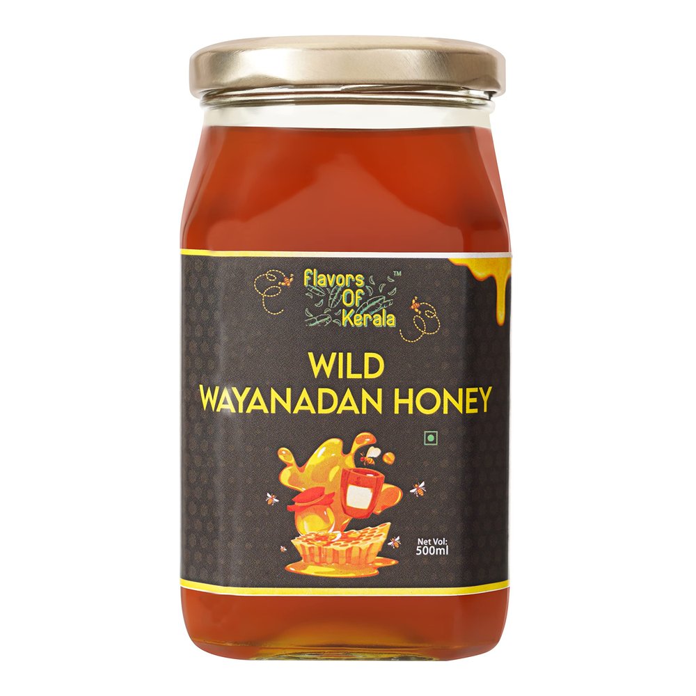 FLAVORS OF KERALA (FOK) | Wild Wayanadan Honey | Pure Wild Forest Honey in Glass Jar | No Added Sugar or Adulteration | Immunity & Energy Boosting Forest Honey (500 GM)