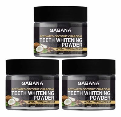 GABANA Natural Activated Coconut Charcoal Teeth Whitening Powder for Men and Women (Pack of 3, Each 50 gram)|Enamel Safe Oral Care for Effective Teeth Whitener Charcoal Powder for Teeth Whitening|