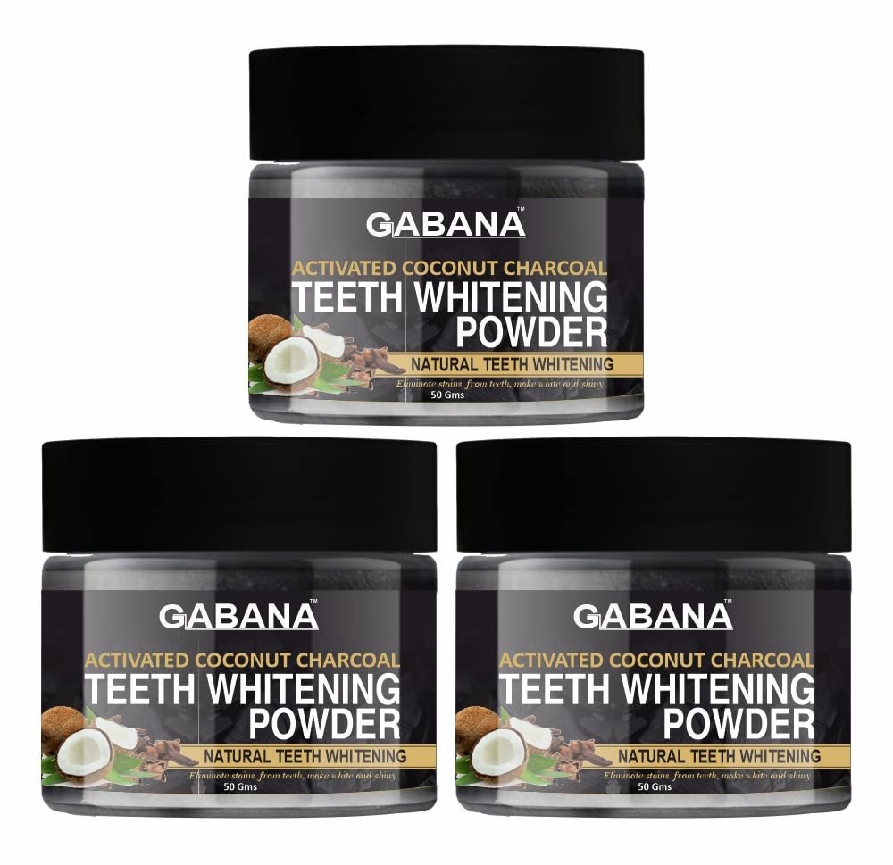 GABANA Natural Activated Coconut Charcoal Teeth Whitening Powder for Men and Women (Pack of 3, Each 50 gram)|Enamel Safe Oral Care for Effective Teeth Whitener Charcoal Powder for Teeth Whitening|