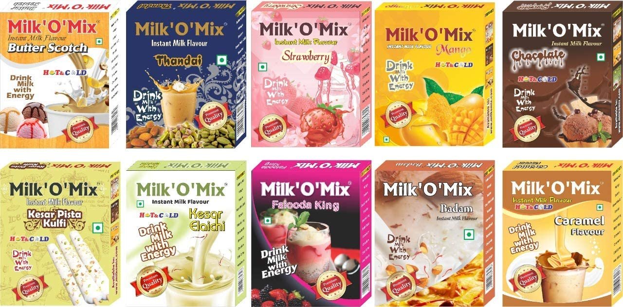 Milkomix 10 Different Instant Milk Flavor Powder  Pack of 10