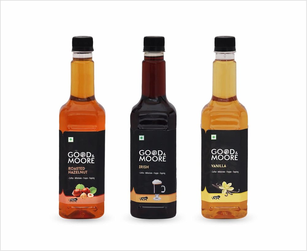 GOOD&MOORE Combo of 3 | Roasted Hazelnut, Irish, Vanilla | For Coffee, Milkshake, Frappe, Cold-coffee, Pancakes and more | Concentrated Syrup | Premium Syrup | (750ml x 3)