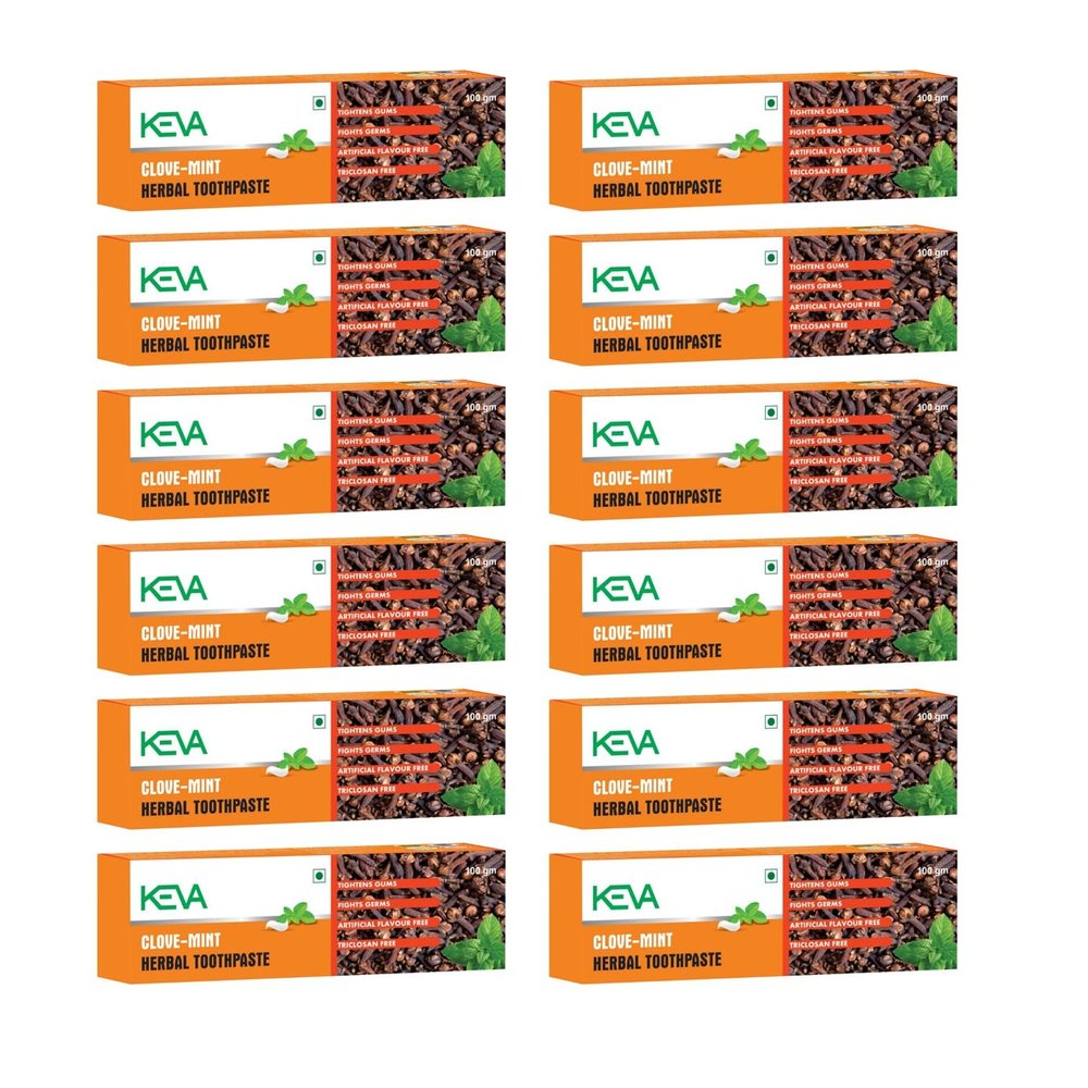 Keva Clove Mint Toothpaste : Tightens Gums, Fights Germs, Artificial Flavour Free, Triclosan Free : 100gms - Pack of 12