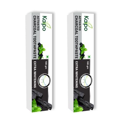 Kaipo Activated Charcoal Toothpaste : Extra Whitening : 100gms : Pack of 2
