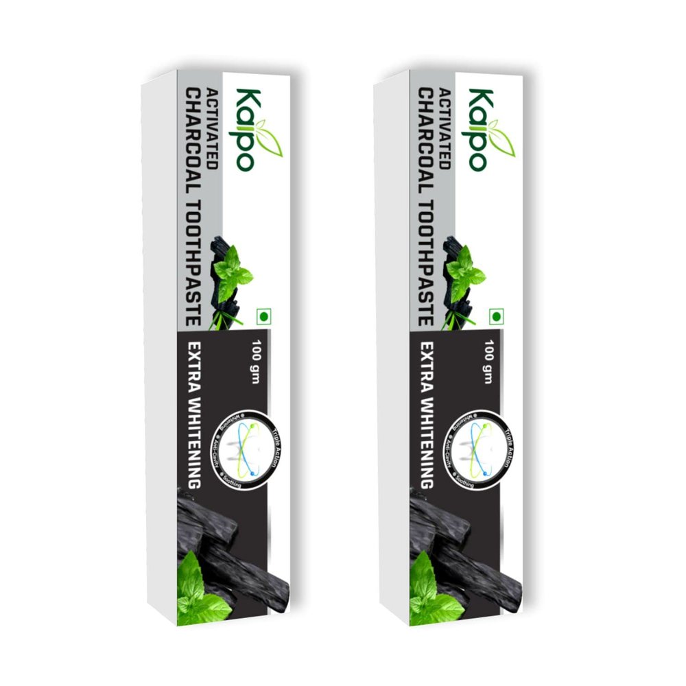 Kaipo Activated Charcoal Toothpaste : Extra Whitening : 100gms : Pack of 2