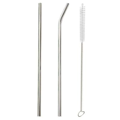 Baraky Stainless Steel Straws for Drinking with Brushes (1 Bent + 1 Straight + 1 Brushes) Set of 3
