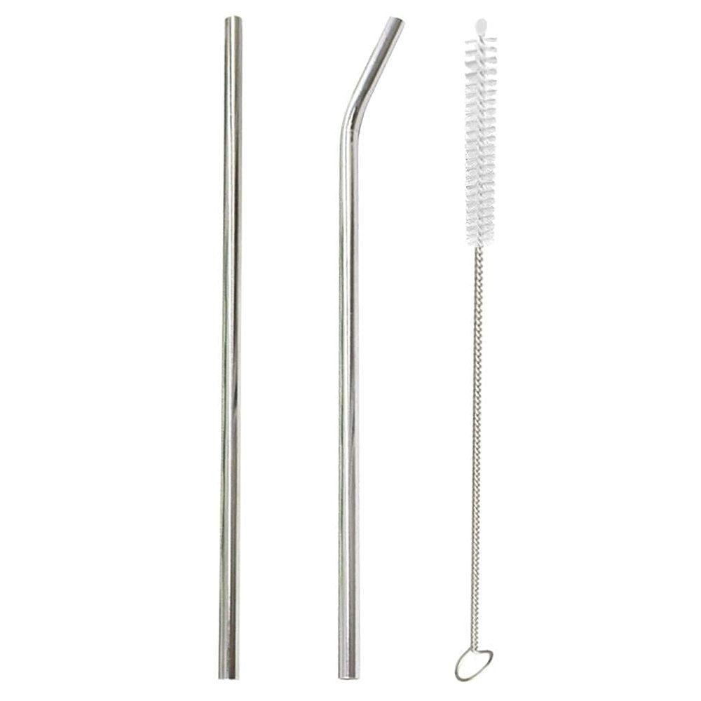 Baraky Stainless Steel Straws for Drinking with Brushes (1 Bent + 1 Straight + 1 Brushes) Set of 3
