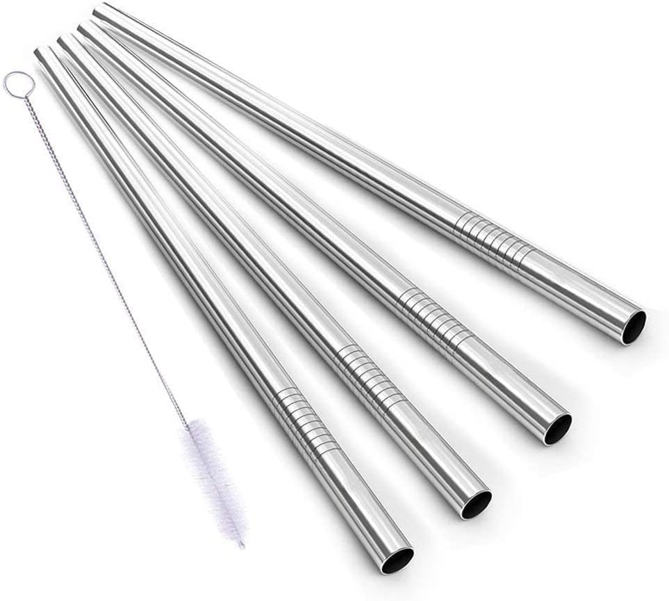 BarakyStainless Steel Straws for Drinking with Brushes (1 Bent + 1 Straight + 1 Brushes) (4 Straight + 1 Brushes)