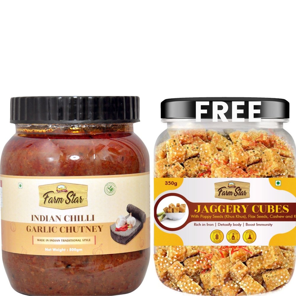 Chilli Garlic Chutney | Lehsun ki Chutney 500g + 350 g - Jaggery Cubes Free///