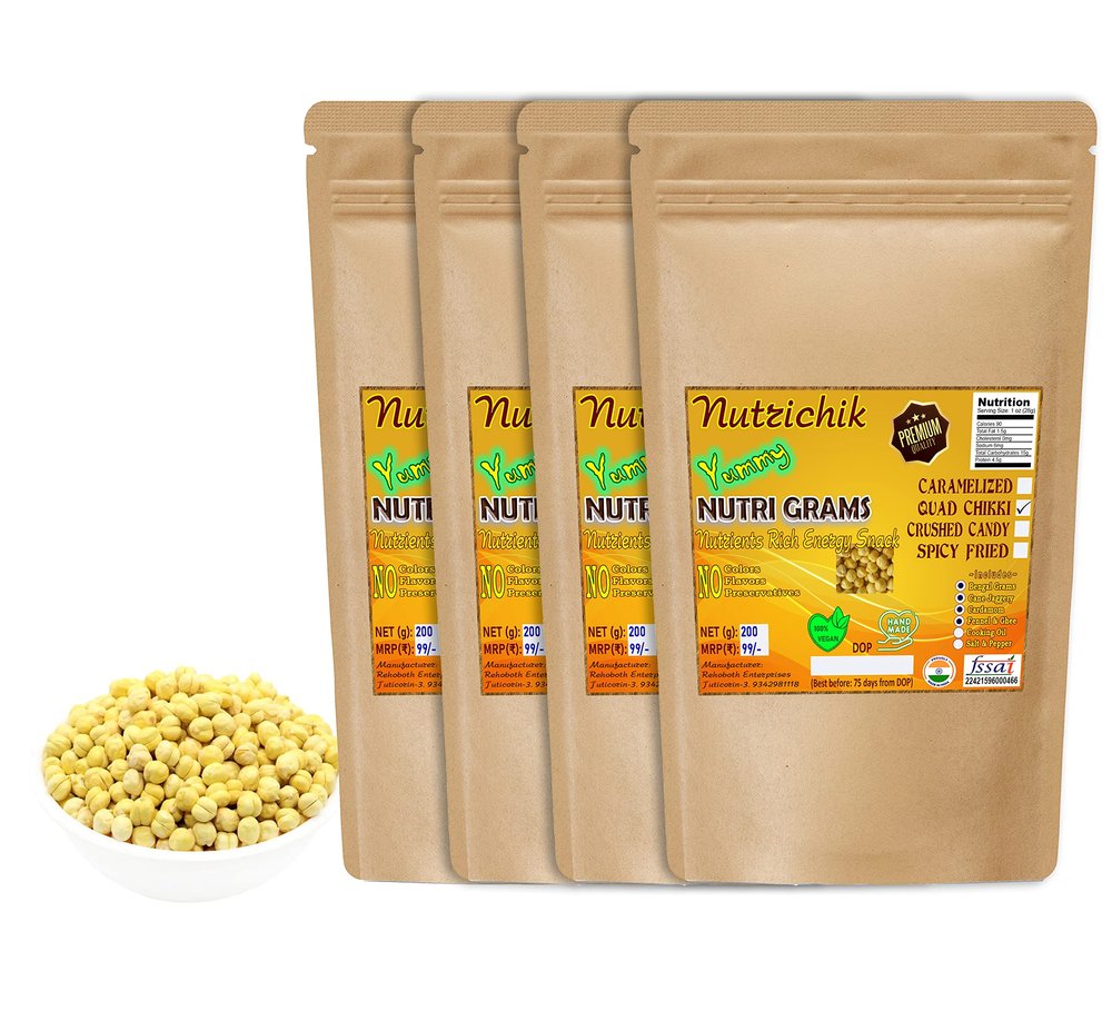 Nutrichik Bengal Gram Chikki - Gram Chikki - Porikadalai Mittai - 200gm (4 Packs)