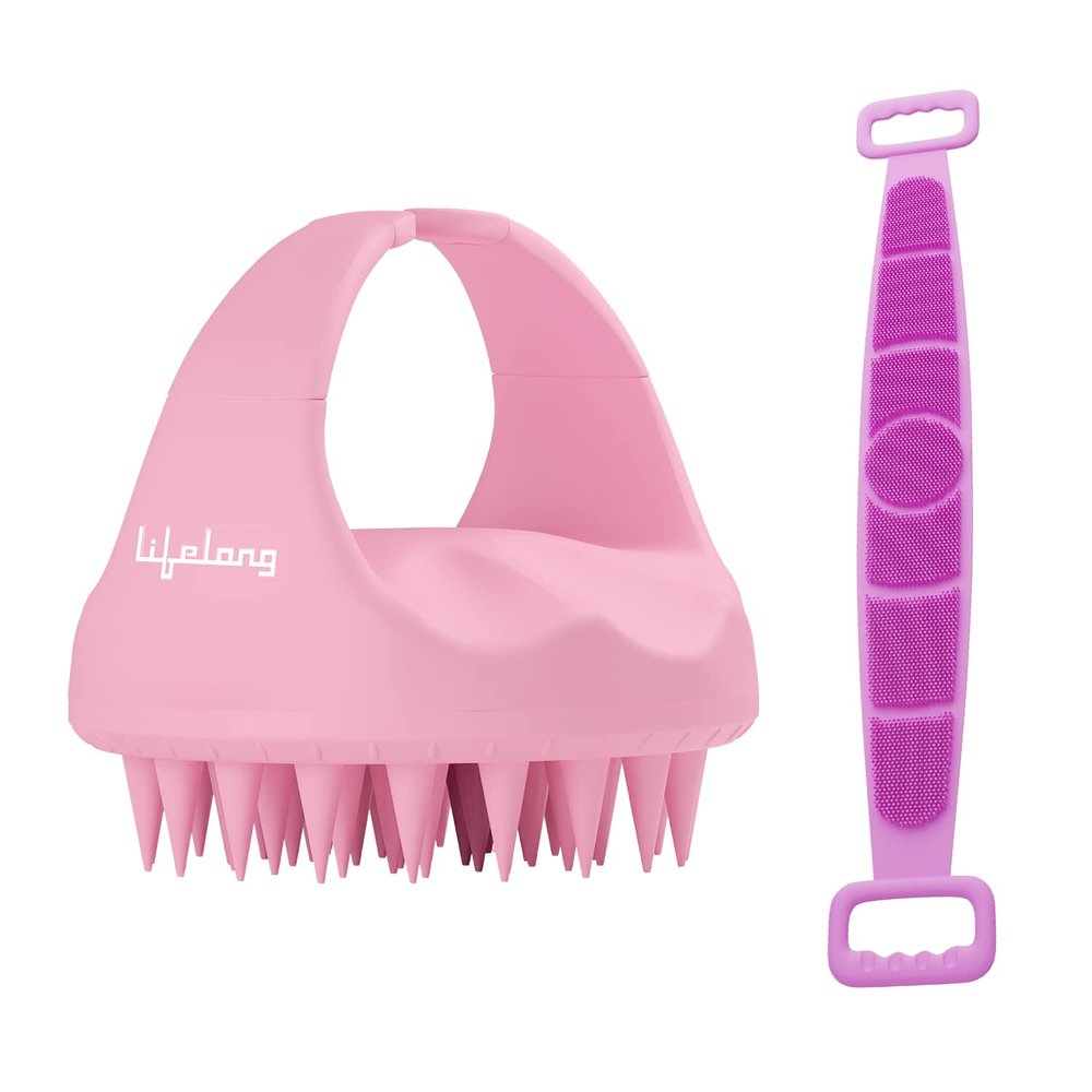 Lifelong Silicone Scalp Massager Shampoo Brush with Body Scrubber | Soft Silicone Hair Scrubber for washing hair, Scalp Brush for Hair Growth & Dandruff Treatment |Wet Dry Hair Massager for All Hair Types of Women(Baby Pink, LLM684)