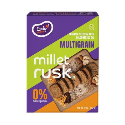 Early Foods - Pack of 2 : Mulitgrain Rusks | Millet Rusk Sugar Free | No Maida Rusk | Rusks for Kids | Millet Toast Biscuits 270g x 2