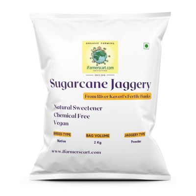 iFarmerscart Sugarcane Jaggery Powder - 2 KG | Gur Gud Bellam Nattu Sakkarai Powder | Unrefined | Hand-harvested and Traditionally Made | Wholesome Sugar Substitutes | From River Kaveri Banks