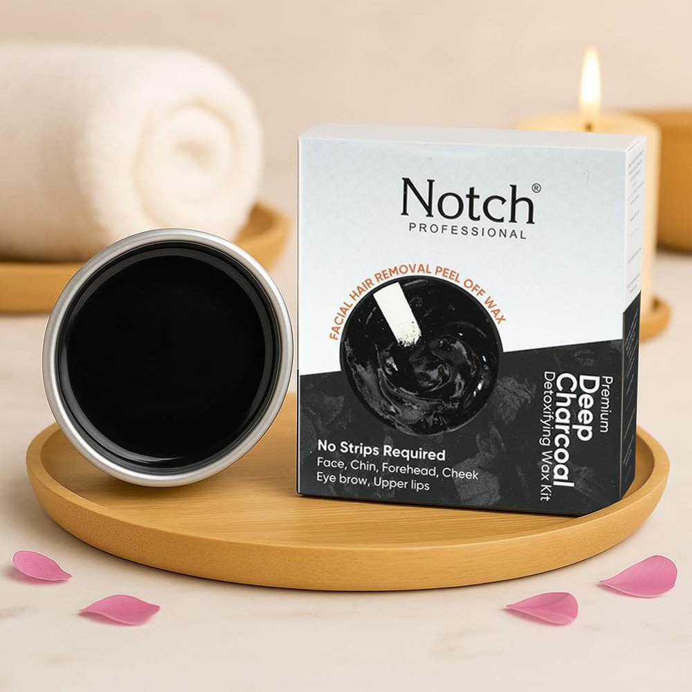 NOTCH Deep Charcoal No-Strip Katori Peel-Off Wax  Face, Eyebrow, Upper Lip, Bikini, Underarms, Arms, Legs, Sensitive Area Hair Removal for Men & Women  80 g
