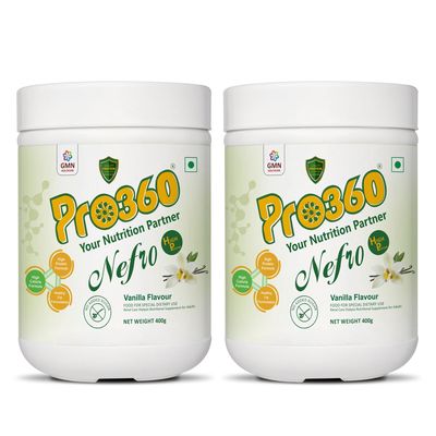 Pro360 Nefro HP Powder  Vanilla Flavour, 400g  High Protein Dialysis Care Nutritional Supplement for Renal Support  Protein Powder with L-Taurine, L-Carnitine & Essential Nutrients (Pack of 2)